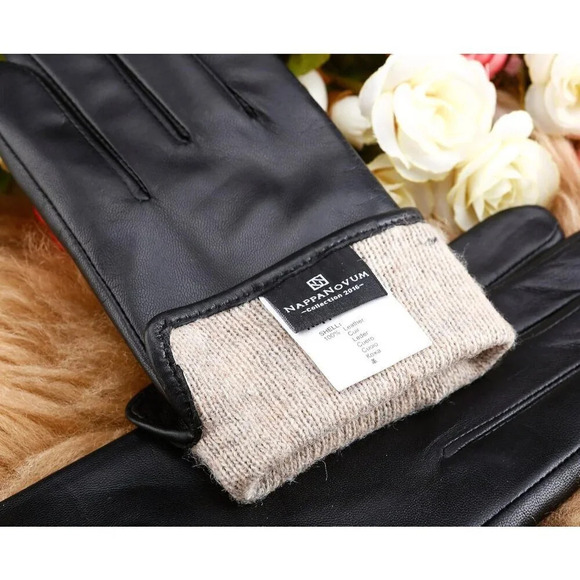 ❤️Women's Black Italian Leather Gloves Lambskin Winter Comfort Gloves - Picture 5 of 8